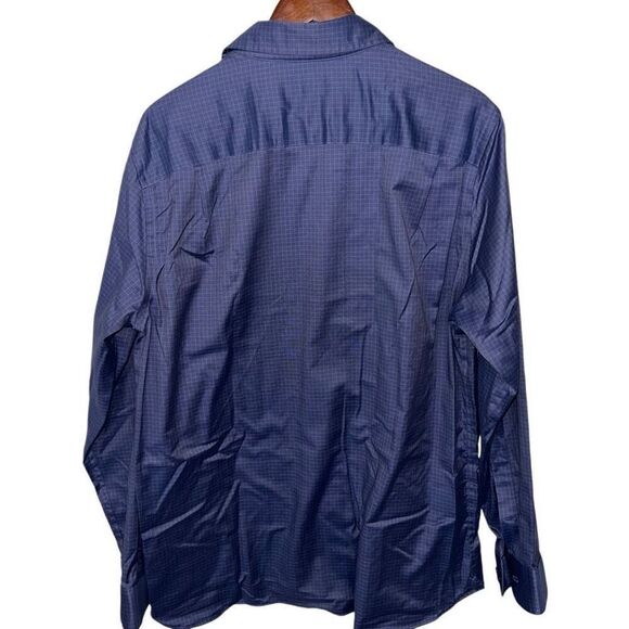 FAIRLANE Men’s Blue Checkered Long Sleeve Dress Shirt Size Regular Non-Iron Stre - Picture 4 of 4